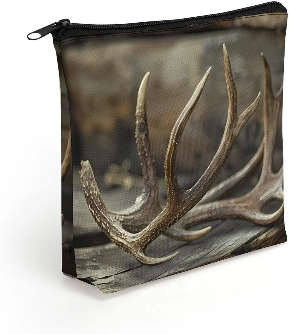 Deer Antlers On Wood Table Rustic Makeup Bag Print Cosmetic Bags Purse Organizer Pouch for Women Men