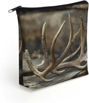 Deer Antlers On Wood Table Rustic Makeup Bag Print Cosmetic Bags Purse Organizer Pouch for Women Men
