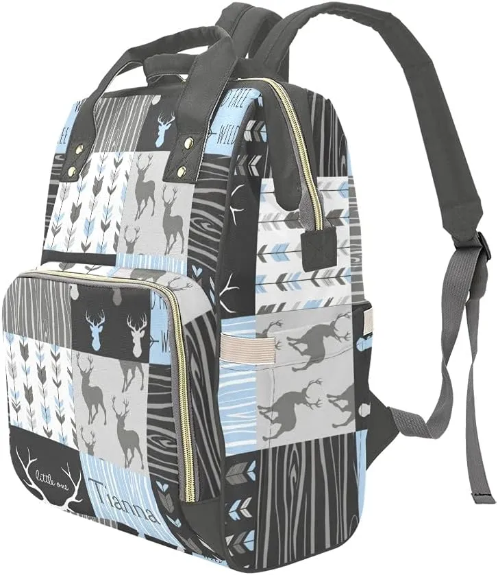 Deer Elk Antlers Feather Arrow Patchwork Diaper Bags with Name Waterproof Mummy Backpack Nappy Nursing Baby Bags Gifts Tote Bag for Women