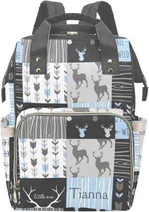 Deer Elk Antlers Feather Arrow Patchwork Diaper Bags with Name Waterproof Mummy Backpack Nappy Nursing Baby Bags Gifts Tote Bag for Women