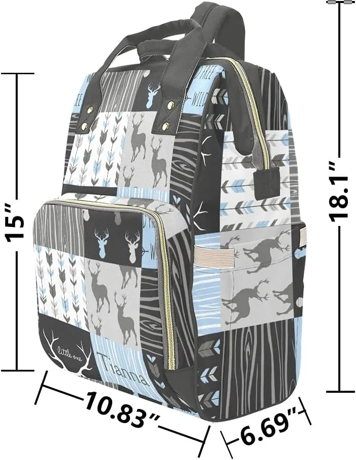 Deer Elk Antlers Feather Arrow Patchwork Diaper Bags with Name Waterproof Mummy Backpack Nappy Nursing Baby Bags Gifts Tote Bag for Women