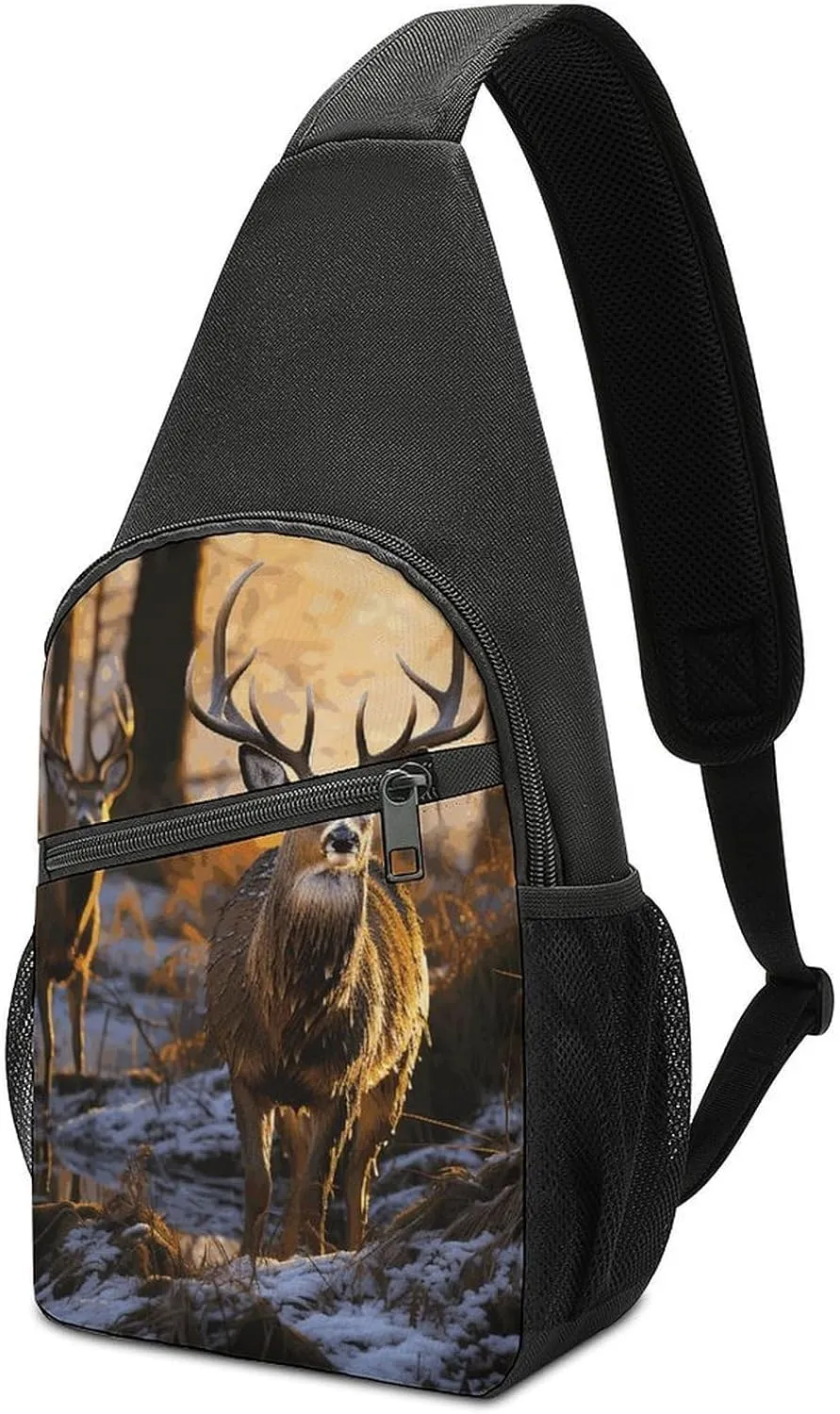 Deers Picture Sling Bag Lightweight Crossbody Shoulder Backpacks Hiking Travel Daypack Chest Bag for Women Men