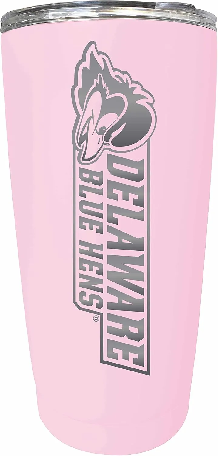 Delaware Blue Hens Etched 16 oz Stainless Steel Tumbler (Pink) Officially Licensed Collegiate Product