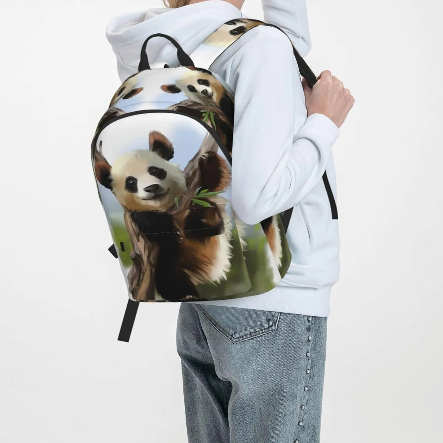 Delerain 16 Inch Backpack Giant Panda Laptop Backpack School Bookbag Full Print Shoulder Bag Travel Daypack