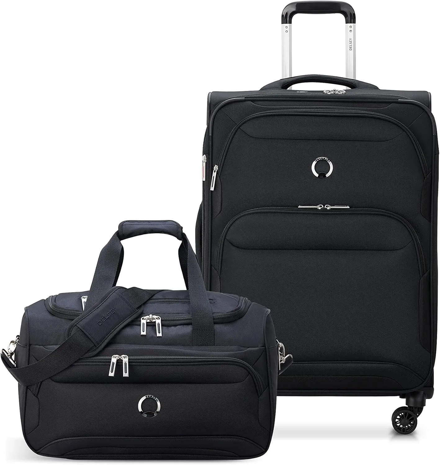 DELSEY PARIS Sky Max 2.0 Softside Expandable Luggage with Spinner Wheels 2 Piece Set, Black (24 Inch/Duffle)