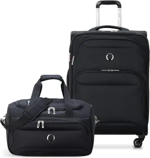 DELSEY PARIS Sky Max 2.0 Softside Expandable Luggage with Spinner Wheels 2 Piece Set, Black (24 Inch/Duffle)