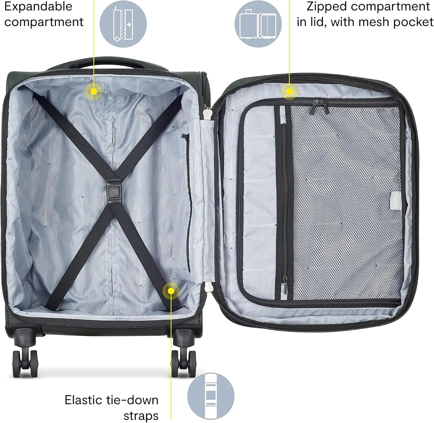 DELSEY PARIS Sky Max 2.0 Softside Expandable Luggage with Spinner Wheels, Green, 2-Piece Set (21/Duffle)