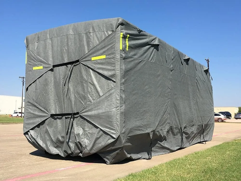 Deluxe Waterproof RV Cover Fits RV Size 27' - 30' for Recreational Vehicle Travel Trailer, Windproof Camper Van Motorhome Covering, Including Tire Covers, Storage Bag - by DELTA