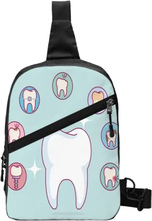 Dental Care Tooth Teeth Sling Bag for Men Women, Small Crossbody Sling Backpack Shoulder Chest Bag, Anti Theft Travel Hiking Sports