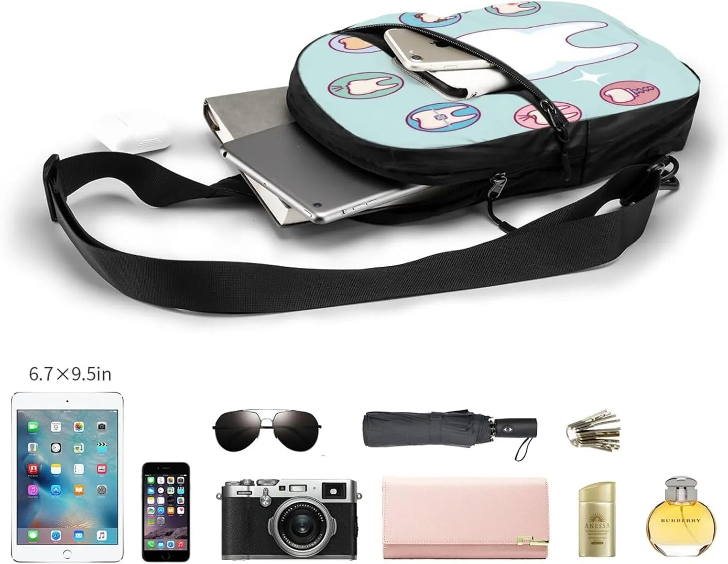 Dental Care Tooth Teeth Sling Bag for Men Women, Small Crossbody Sling Backpack Shoulder Chest Bag, Anti Theft Travel Hiking Sports