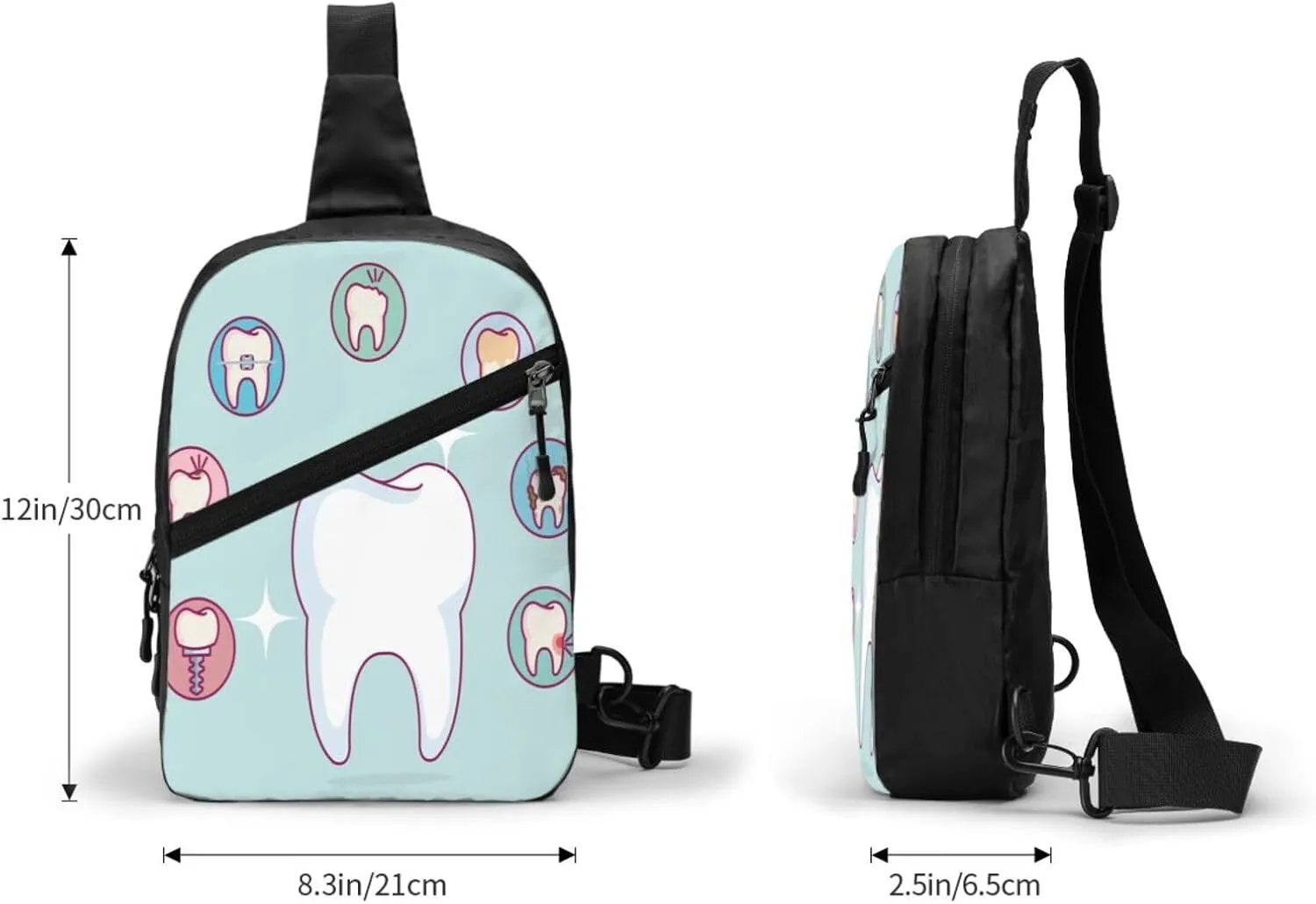 Dental Care Tooth Teeth Sling Bag for Men Women, Small Crossbody Sling Backpack Shoulder Chest Bag, Anti Theft Travel Hiking Sports