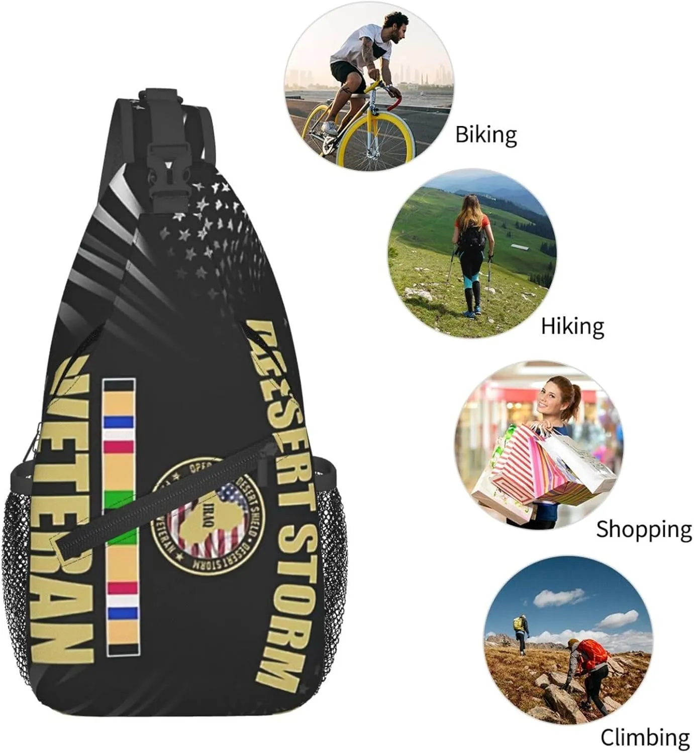 Desert Storm Veteran Crossbody Backpack Dachshunds Dog Chest Bag Lightweight One Strap Backpack Multipurpose Travel Hiking For Men Women