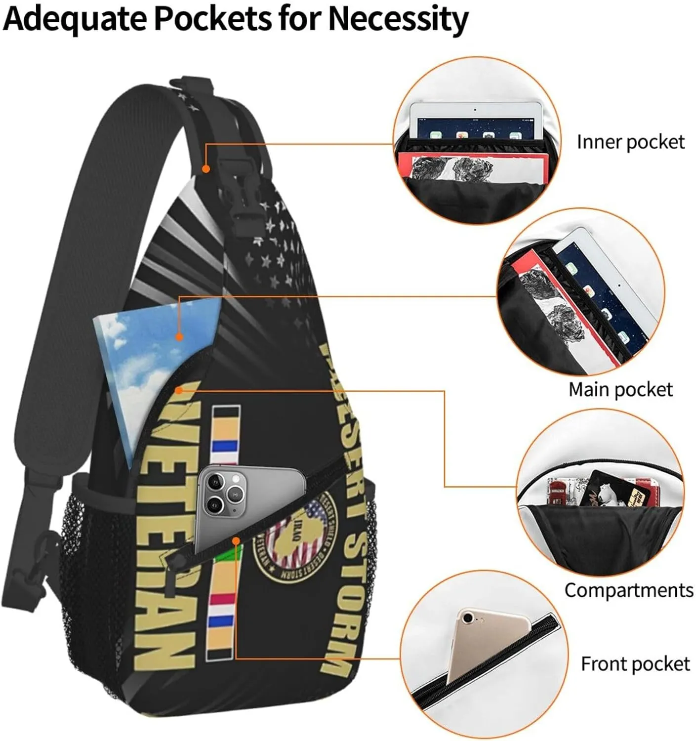 Desert Storm Veteran Crossbody Backpack Dachshunds Dog Chest Bag Lightweight One Strap Backpack Multipurpose Travel Hiking For Men Women
