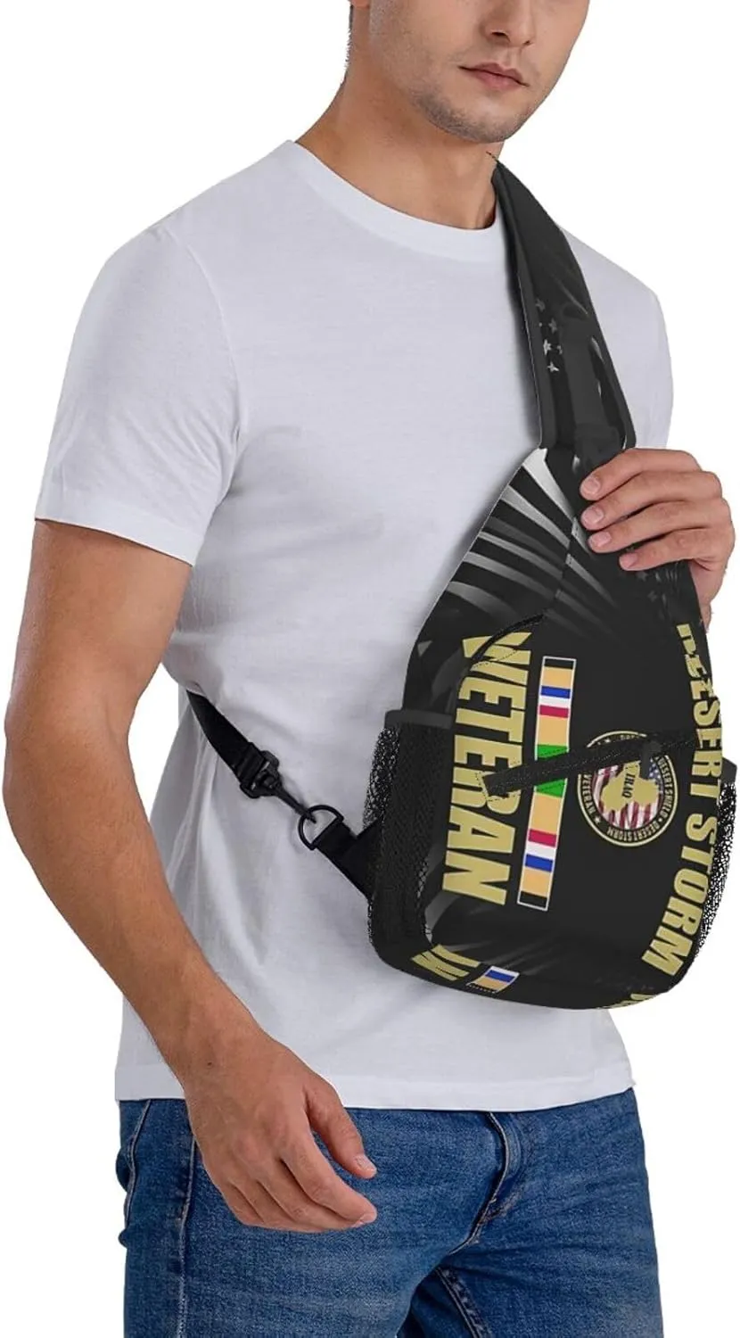 Desert Storm Veteran Crossbody Backpack Dachshunds Dog Chest Bag Lightweight One Strap Backpack Multipurpose Travel Hiking For Men Women