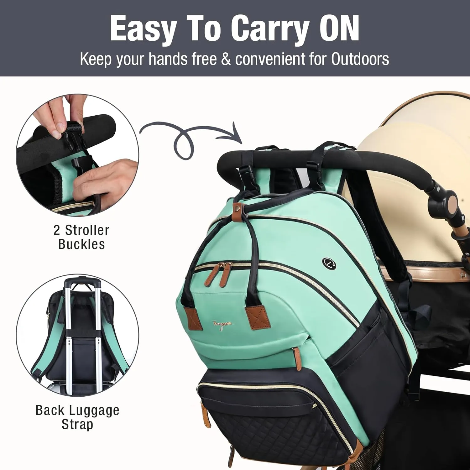 Diaper Bag Backpack - Extra Large Diaper Bag for 2 Kids Twin, Travel Baby Bags for Mom Dad 25-37L Expandable with Changing Pad Earphone Hole, Green Black