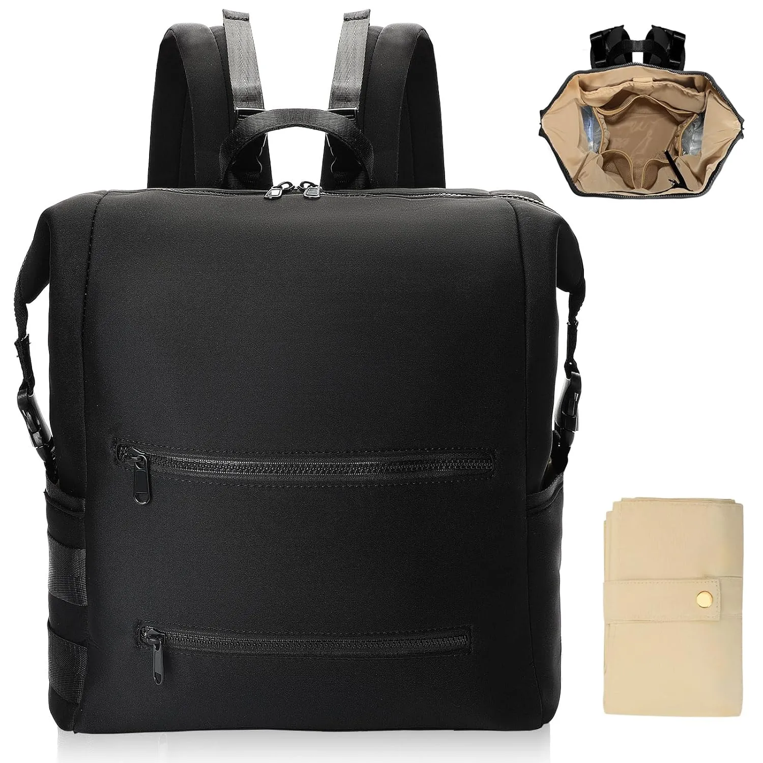 Diaper Bag Backpack,Large Neoprene Baby Bag for Boys Girls with 15 Diaper Bag Organizer,2 Insulated Pockets,Changing Pad,Stroller Straps,Black