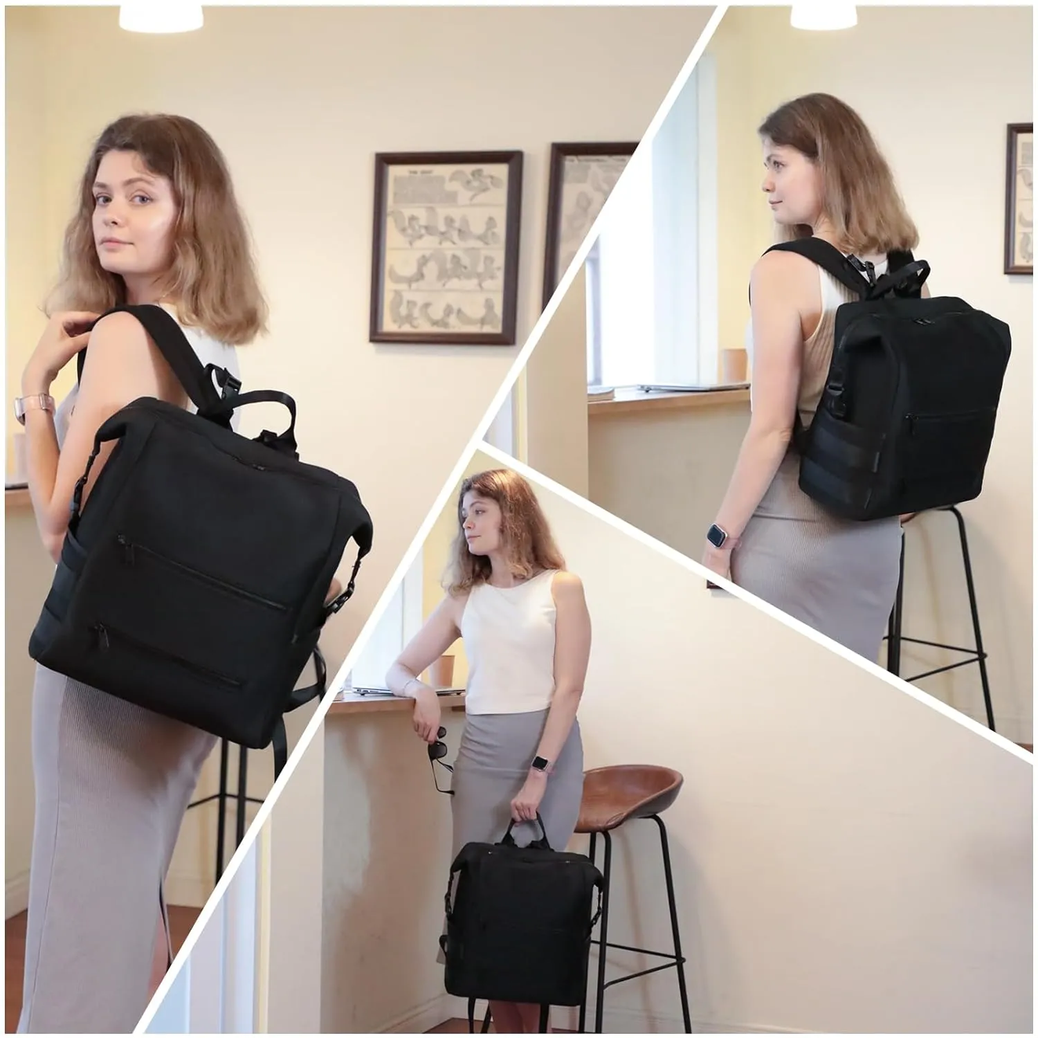 Diaper Bag Backpack,Large Neoprene Baby Bag for Boys Girls with 15 Diaper Bag Organizer,2 Insulated Pockets,Changing Pad,Stroller Straps,Black