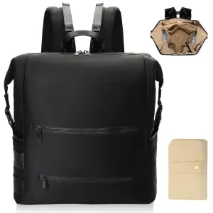 Diaper Bag Backpack,Large Neoprene Baby Bag for Boys Girls with 15 Diaper Bag Organizer,2 Insulated Pockets,Changing Pad,Stroller Straps,Black