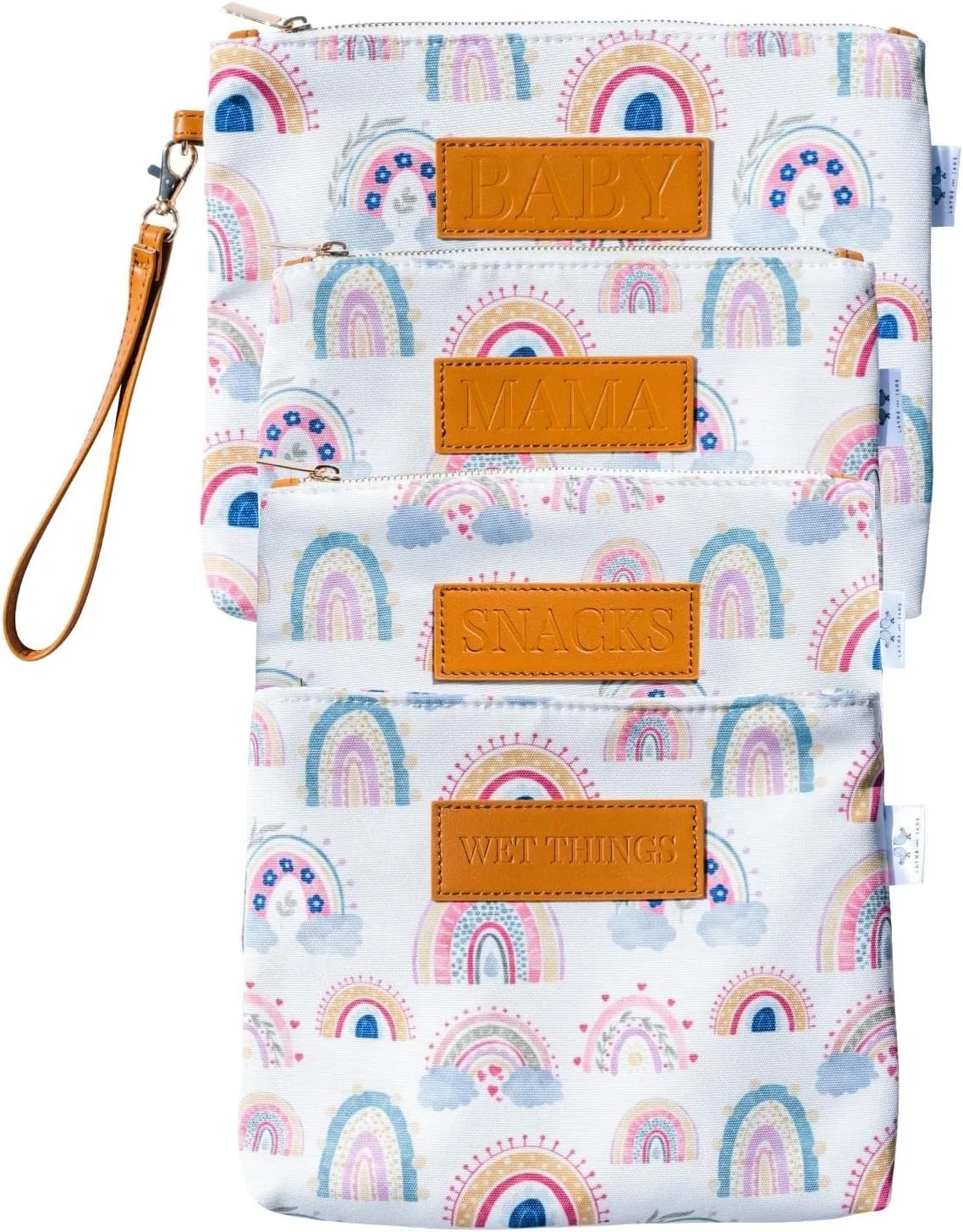 Diaper Bag Organizing Pouches (Set of 4) - Rainbow Organizer With Waterproof Lining - Baby Clutch, Wet Bag, Mama Bag, Snacks Insert