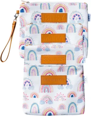 Diaper Bag Organizing Pouches (Set of 4) - Rainbow Organizer With Waterproof Lining - Baby Clutch, Wet Bag, Mama Bag, Snacks Insert