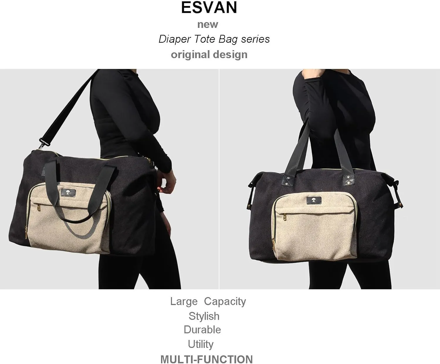 Diaper Bag Tote, Travel Overnight Carry-on Duffel Gym Bag, Multifunction Linen Canvas Dry Wet Maternity weekender