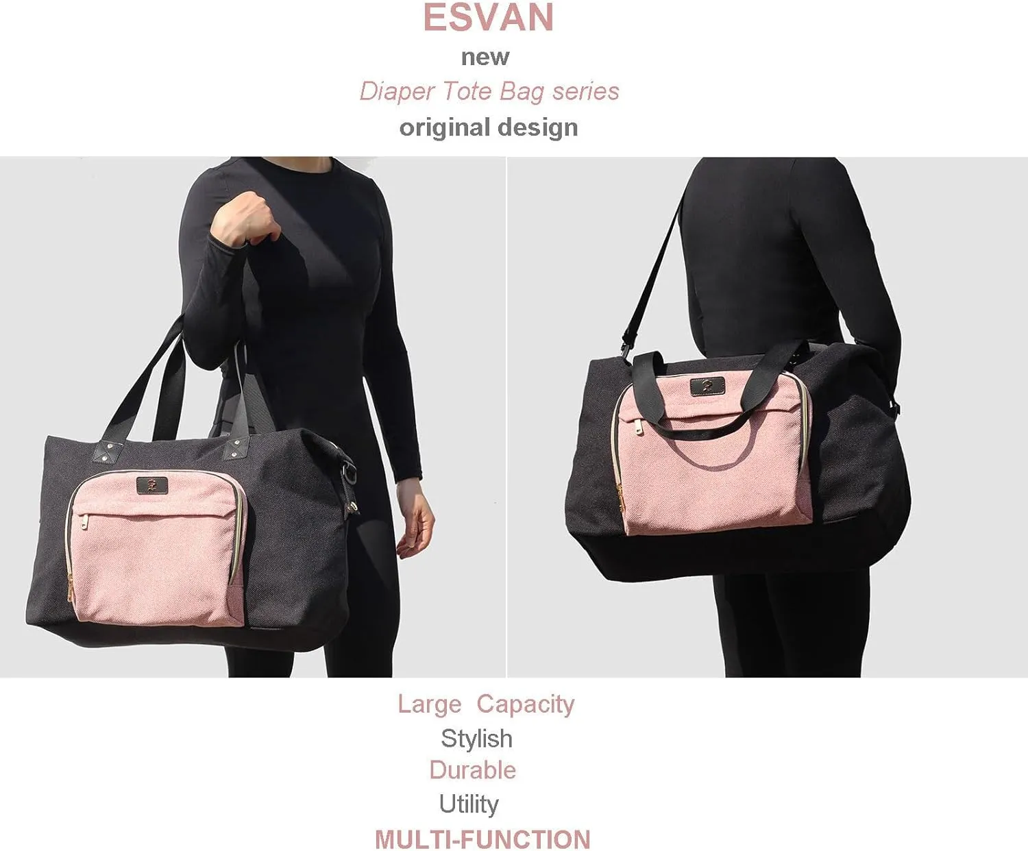 Diaper Bag Tote, Travel Overnight Carry-on Duffel Gym Bag, Multifunction Linen Canvas Dry Wet Maternity weekender