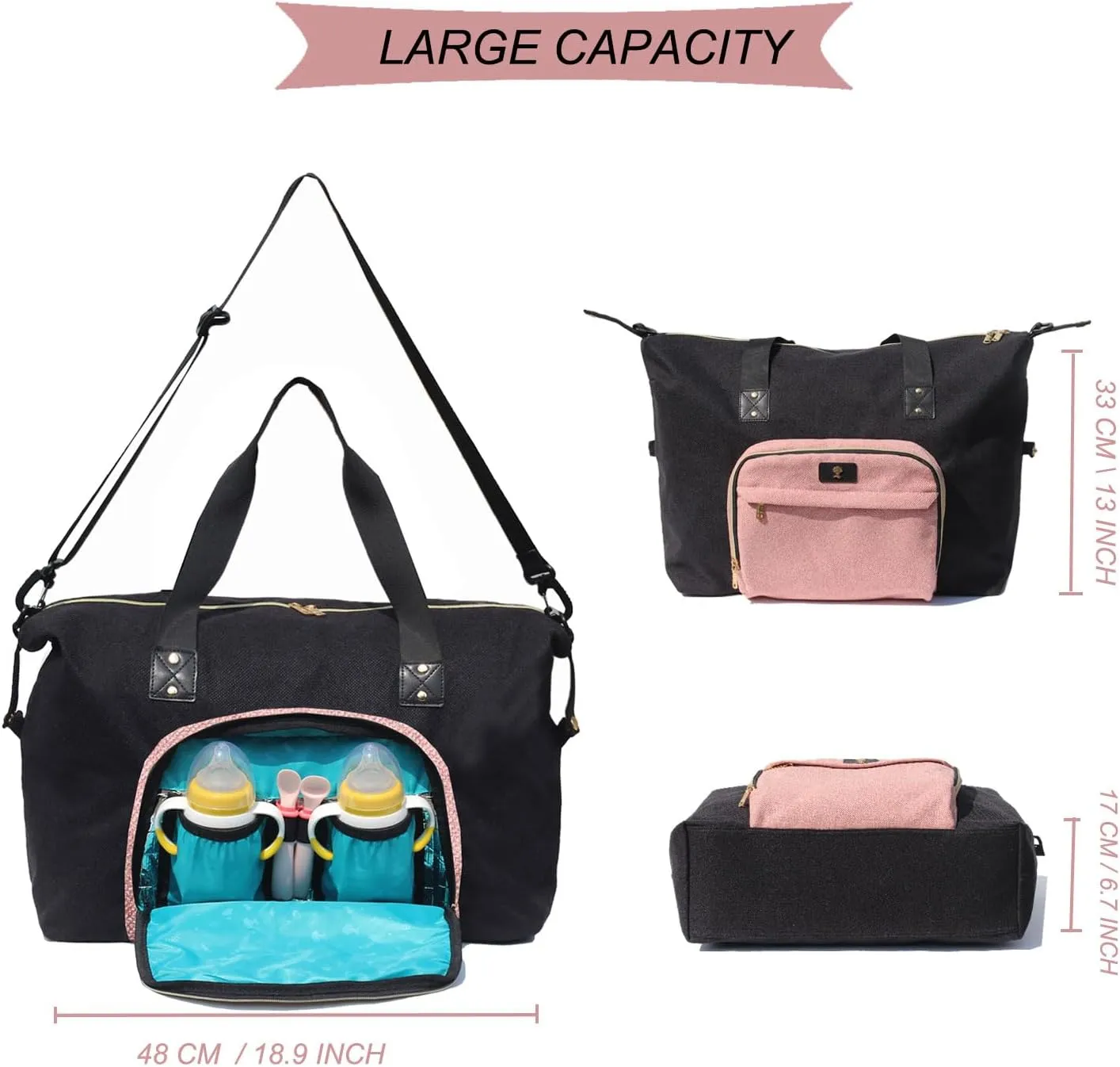 Diaper Bag Tote, Travel Overnight Carry-on Duffel Gym Bag, Multifunction Linen Canvas Dry Wet Maternity weekender