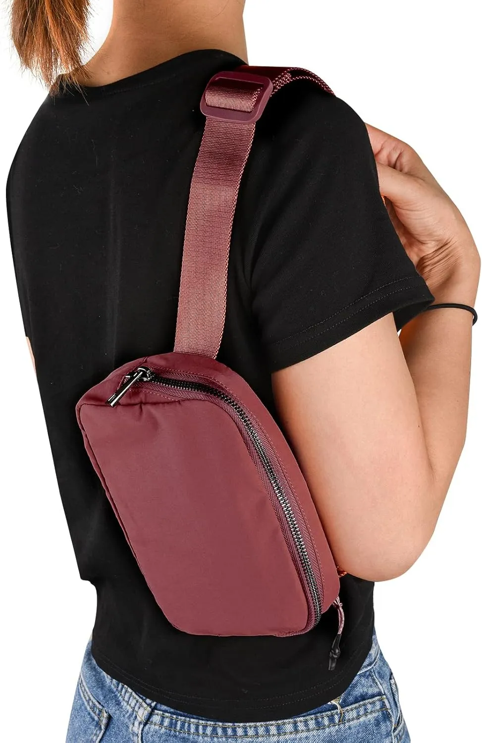 Didida Wine Red Mini Belt Bag, Fashion Waist Packs Unisex Fanny Packs for Women Men crossbody with Adjustable Strap for Outdoors Workout Travel Casual Running Hiking Cycling