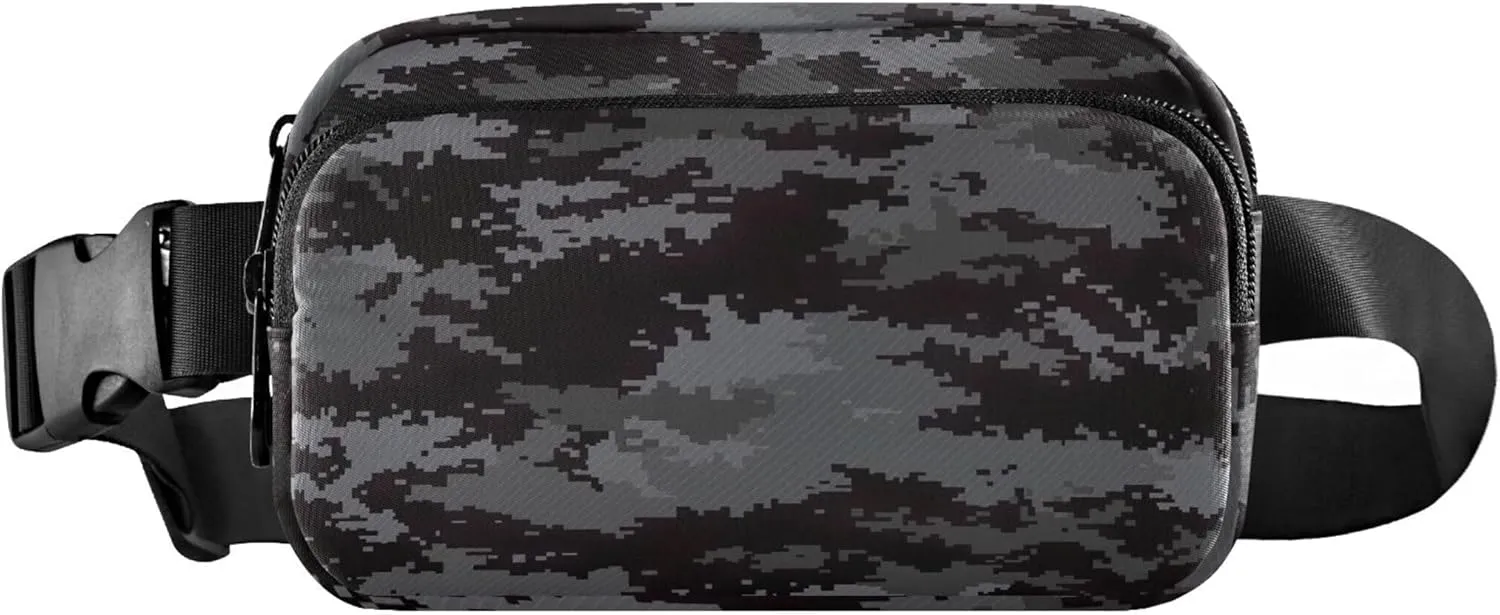 Digital Pixel Camouflage Black Women Fanny Packs Hip Pack Belt Bag Waterproof Flower Waist Pouches for Men