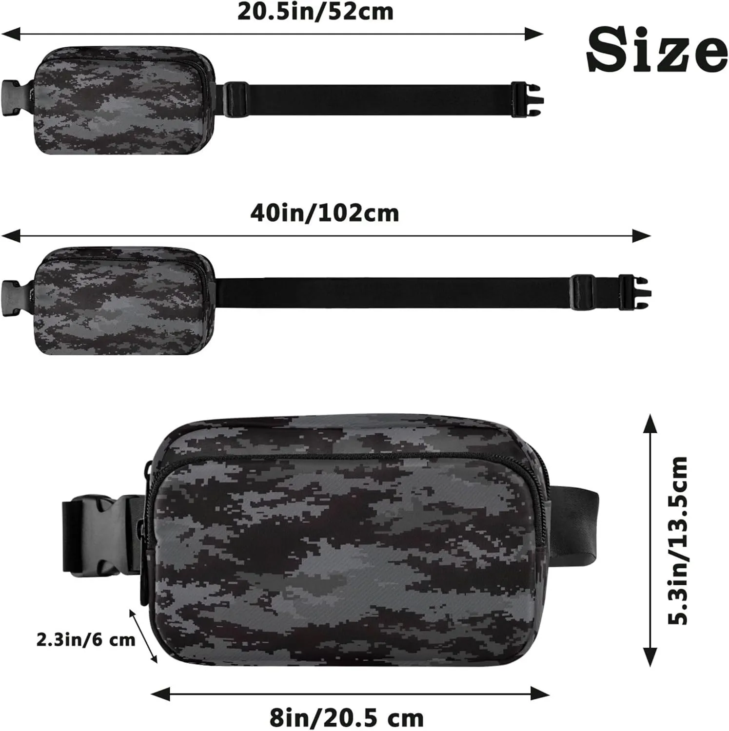 Digital Pixel Camouflage Black Women Fanny Packs Hip Pack Belt Bag Waterproof Flower Waist Pouches for Men