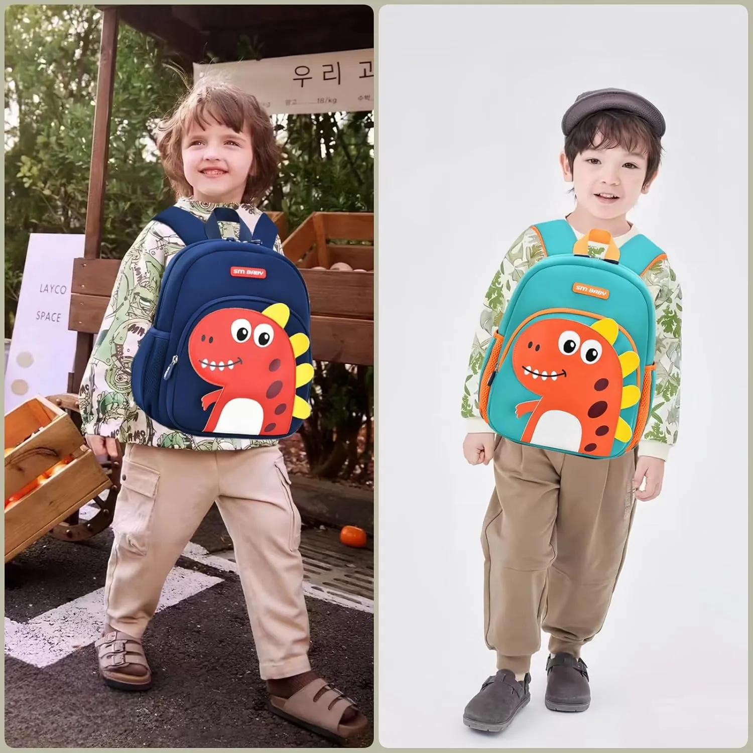 Dinosaur Anti-lost Kids Backpack for Kindergarten Preschool Boys with Safety Leash, Lightweight Boys Small Backpack Daycare Bag, A-Dark-blue Green