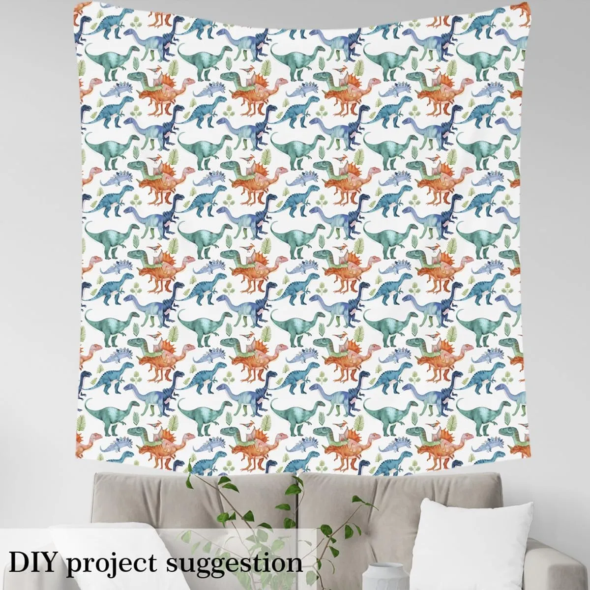 Dinosaur Fabric by The Yard for Quilting Sewing,Primitive Animals Craft Patchwork Material by The Yard,Wildlife Art Upholstery Fabric,Cartoon Dino Indoor Outdoor Fabric,3 Yards,Green Blue