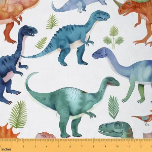 Dinosaur Fabric by The Yard for Quilting Sewing,Primitive Animals Craft Patchwork Material by The Yard,Wildlife Art Upholstery Fabric,Cartoon Dino Indoor Outdoor Fabric,3 Yards,Green Blue