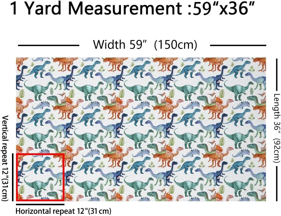 Dinosaur Fabric by The Yard for Quilting Sewing,Primitive Animals Craft Patchwork Material by The Yard,Wildlife Art Upholstery Fabric,Cartoon Dino Indoor Outdoor Fabric,3 Yards,Green Blue