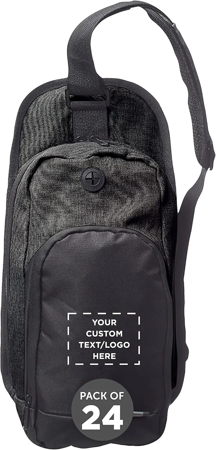 DISCOUNT PROMOS Custom O Valley Crossbody Shoulder Bag Set of 24, Personalized Bulk Pack - Bring Everywhere You Go, Perfect for Travellers and Great for Everyday Use - Black