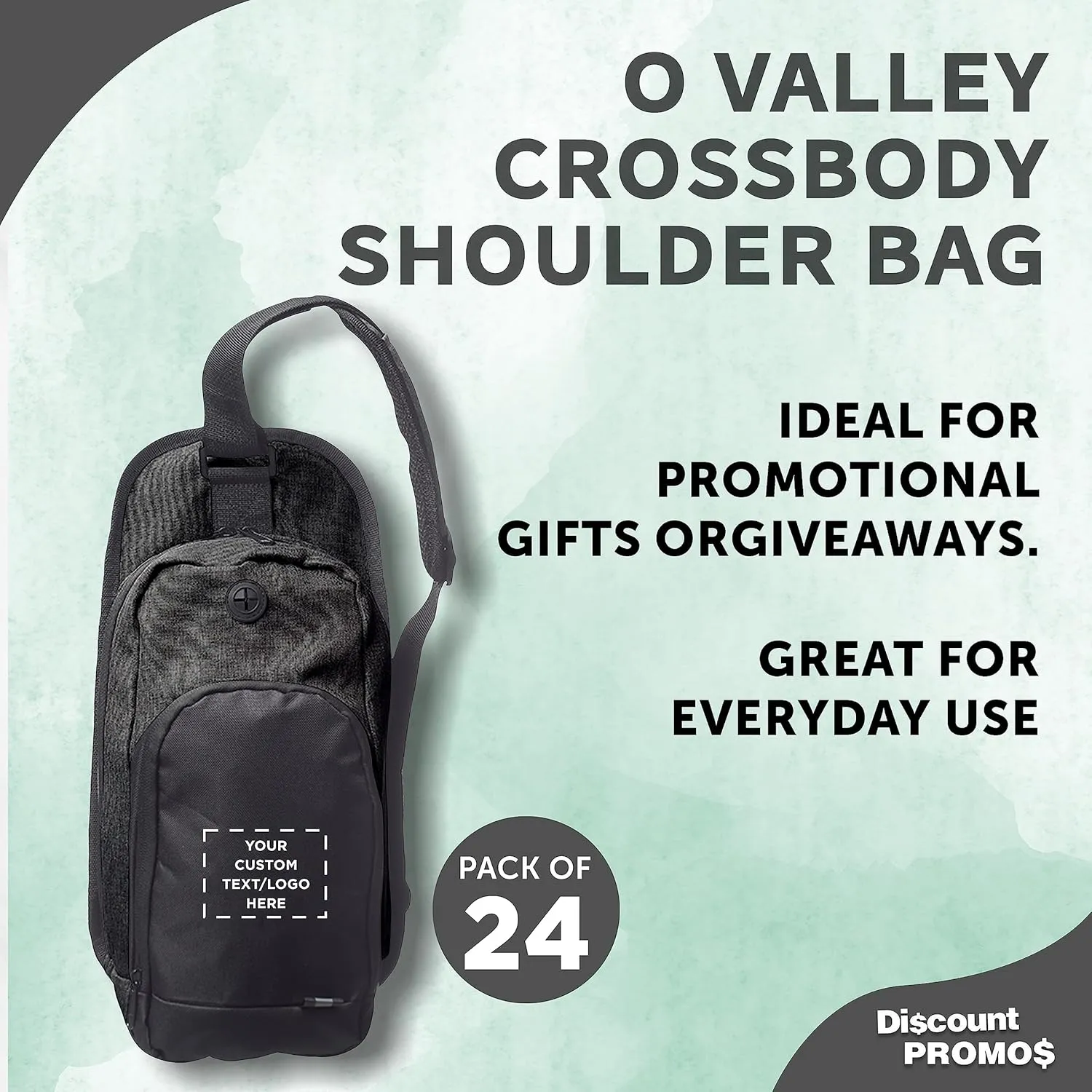DISCOUNT PROMOS Custom O Valley Crossbody Shoulder Bag Set of 24, Personalized Bulk Pack - Bring Everywhere You Go, Perfect for Travellers and Great for Everyday Use - Black