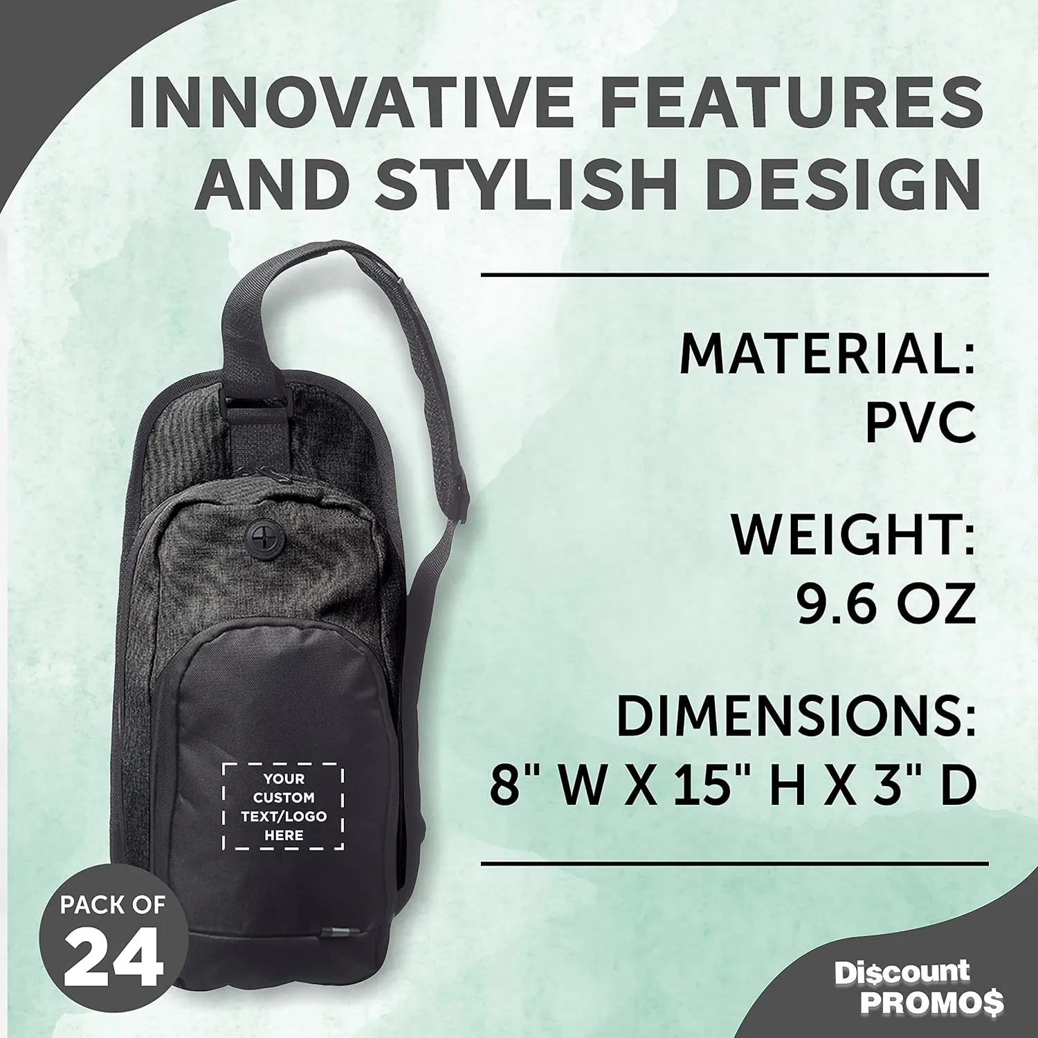 DISCOUNT PROMOS Custom O Valley Crossbody Shoulder Bag Set of 24, Personalized Bulk Pack - Bring Everywhere You Go, Perfect for Travellers and Great for Everyday Use - Black