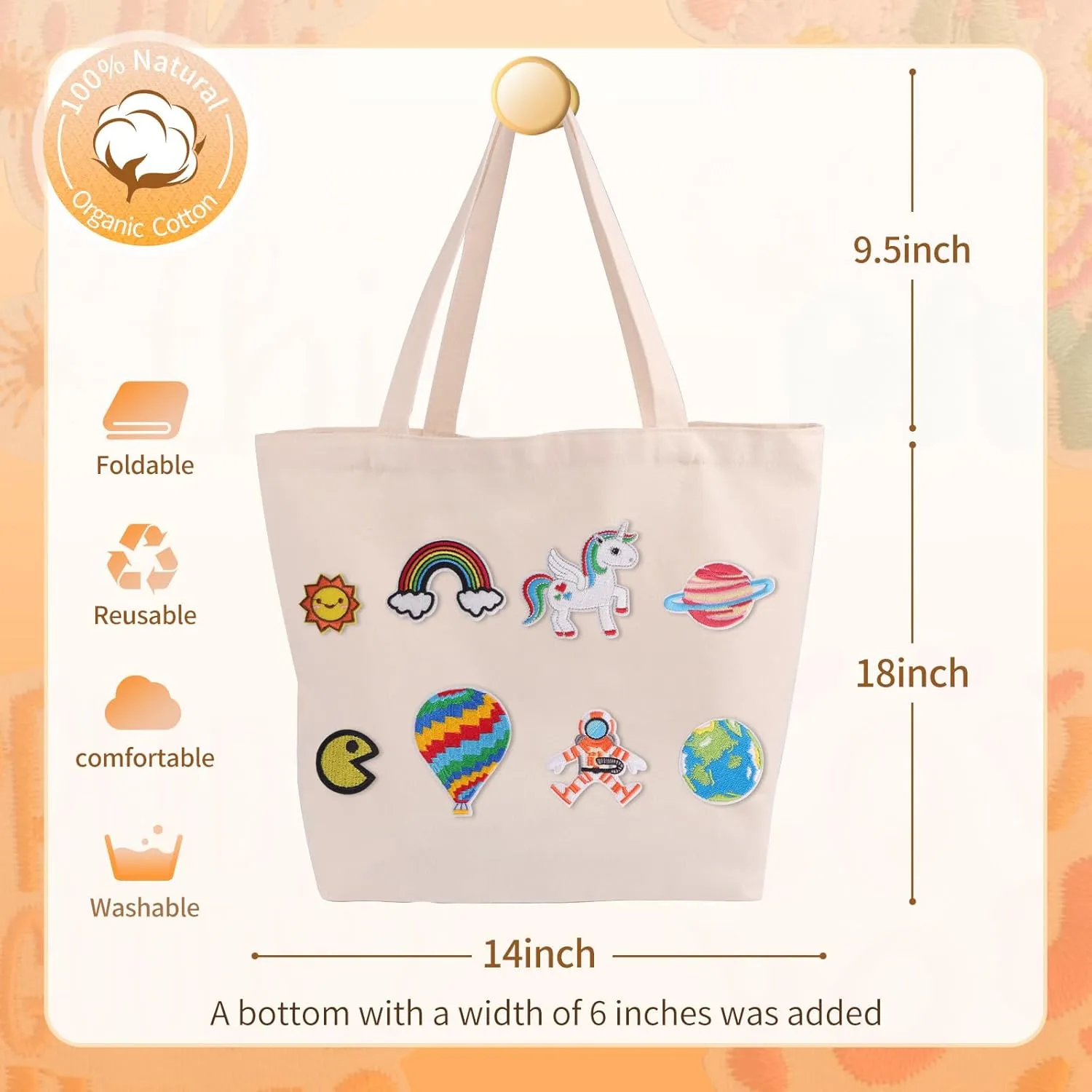 DIY Canvas Tote Bag for Women, Cute Reusable Aesthetic Tote Bag with 60 Pcs Hot Meltadhesive Patterns, Unique Gifts, Lovely style