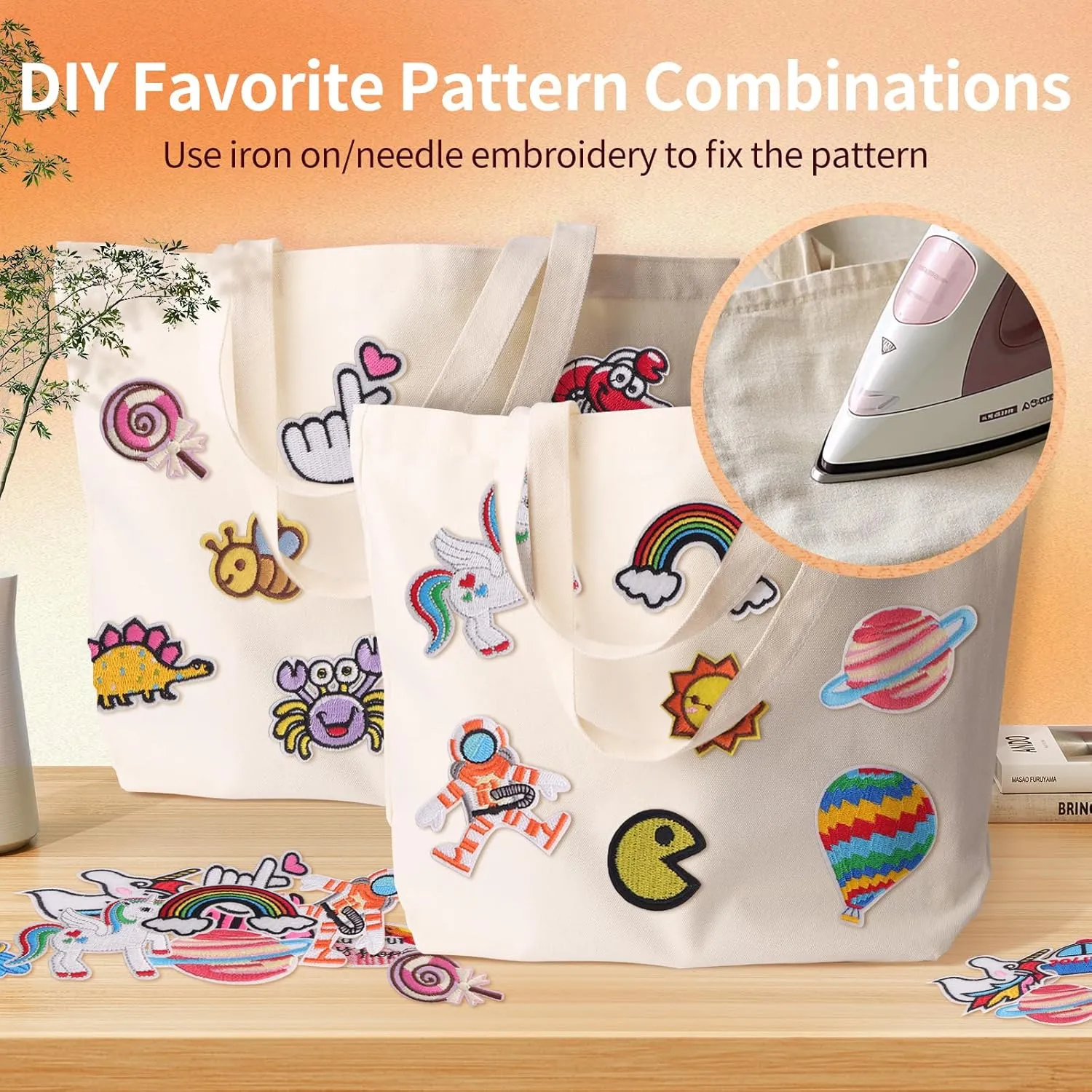 DIY Canvas Tote Bag for Women, Cute Reusable Aesthetic Tote Bag with 60 Pcs Hot Meltadhesive Patterns, Unique Gifts, Lovely style