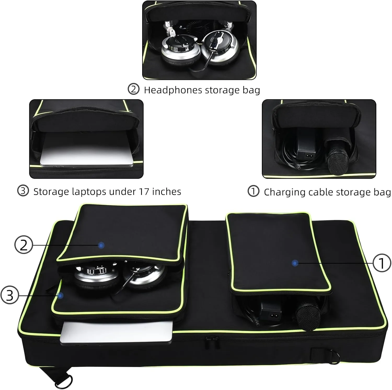 DJ Controller Carrying Bag - Protective Travel Shoulder Bag for DDJ-FLX10, DDJ-1000SRT, DDJ-1000 and Alpha Theta DDJ-GRV6 with Multi-Pocket Organizer and Adjustable Strap, Black