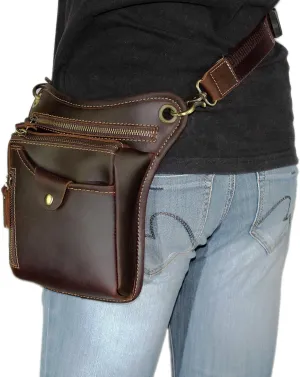 DK86 Genuine Leather hip bag Thigh Drop Leg Bag Waist fanny Pack for Men and Women Vintage Coffee