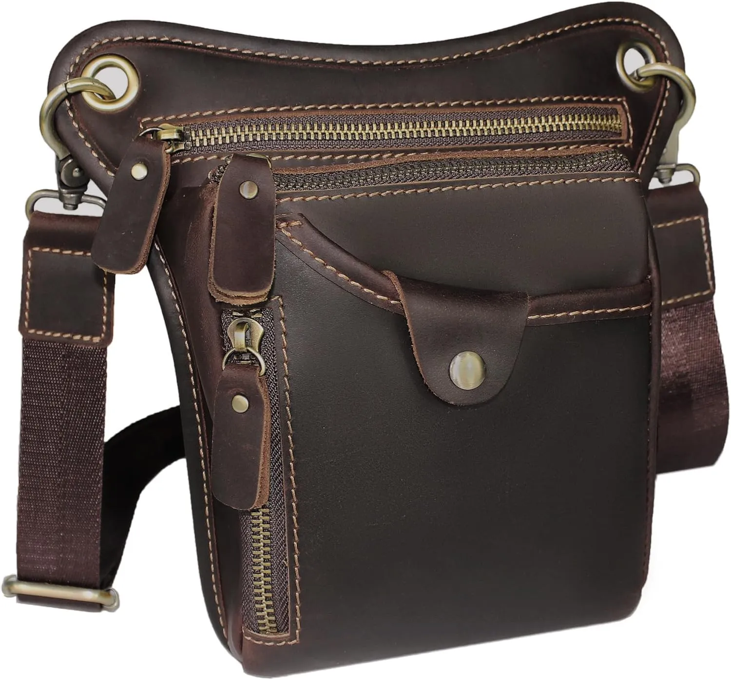 DK86 Genuine Leather hip bag Thigh Drop Leg Bag Waist fanny Pack for Men and Women Vintage Coffee