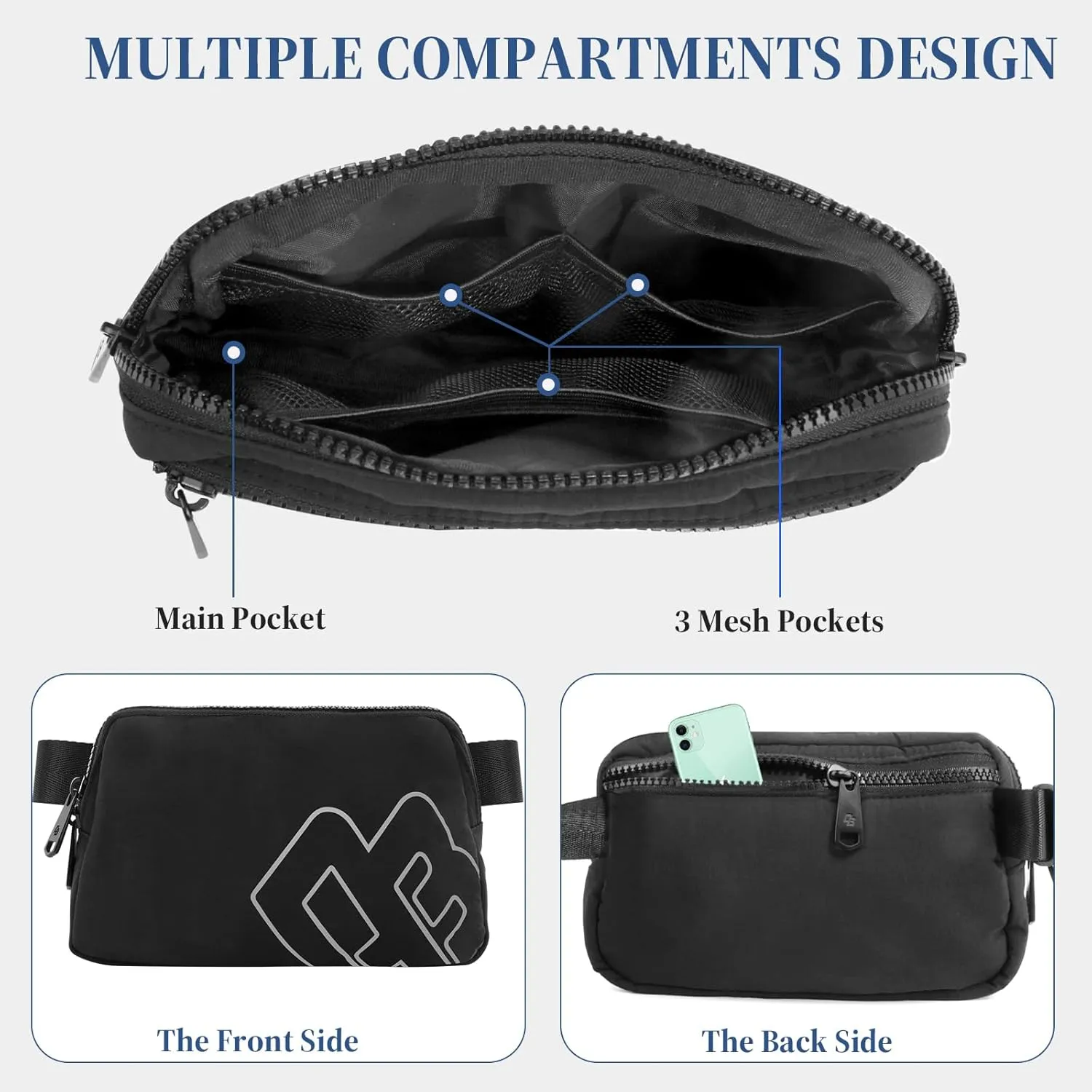 ‌DOBALY Fanny Pack for Woman & Man‌, Crossbody Bag with Lightweight Design, Adjustable Crossbody Waist Chest Strap ‌,1L Belt Bag for Gym, Hiking & Travel, Black