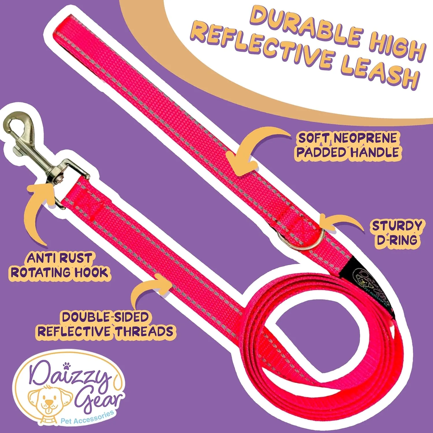 Dog Leash, Collar and Poop Bag Dispenser Set - High Reflective Durable Double Layer 5ft Leash for Small, Medium, Large Dogs - Soft Padded for Walking All Breeds Dogs (Pink, Small)
