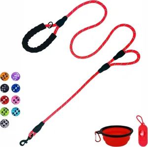 Dog Leash Heavy Duty 6ft, Double Handle Dog Leash with Padded Handle for Traffic Control, Reflective Rope Leashes for Large and Medium Dogs Control Safety Training at Night (Red)