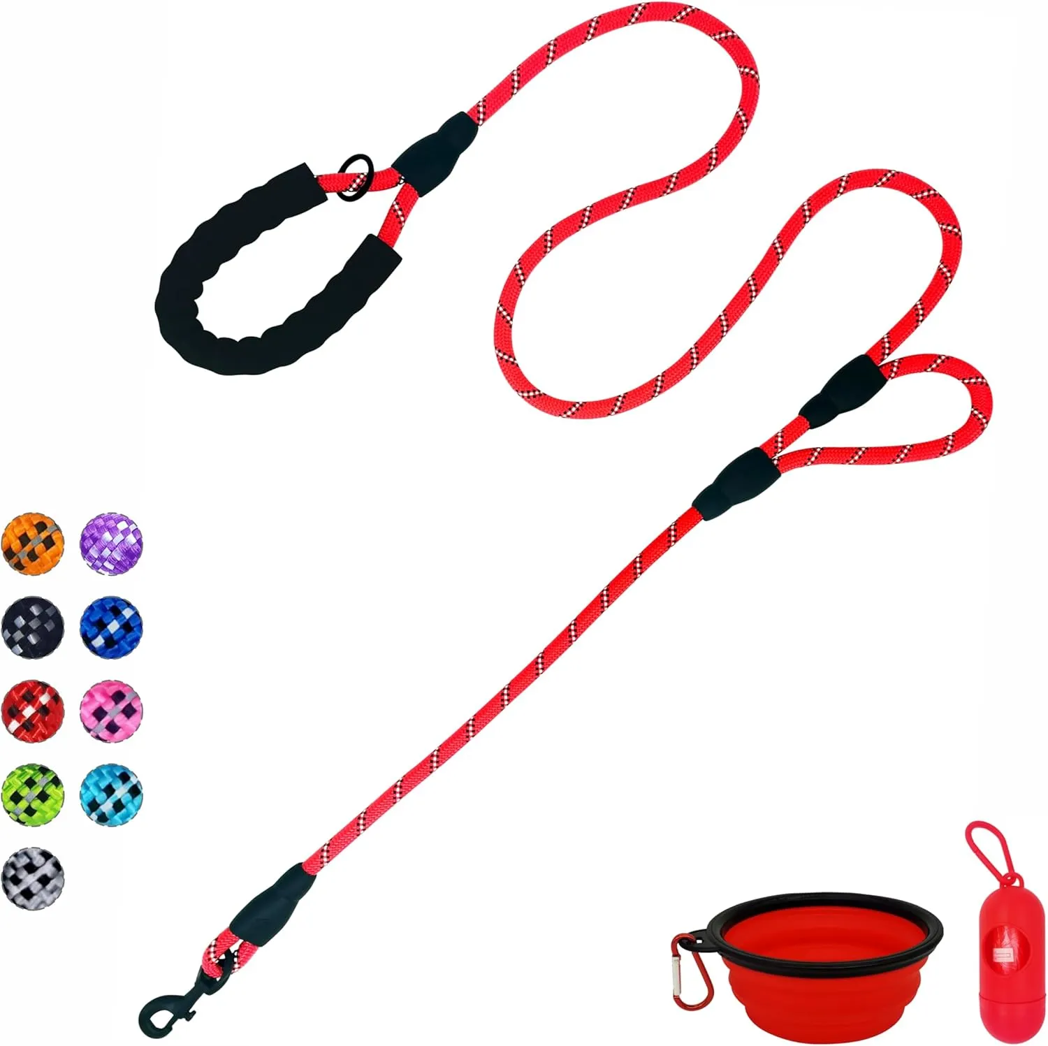 Dog Leash Heavy Duty 6ft, Double Handle Dog Leash with Padded Handle for Traffic Control, Reflective Rope Leashes for Large and Medium Dogs Control Safety Training at Night (Red)
