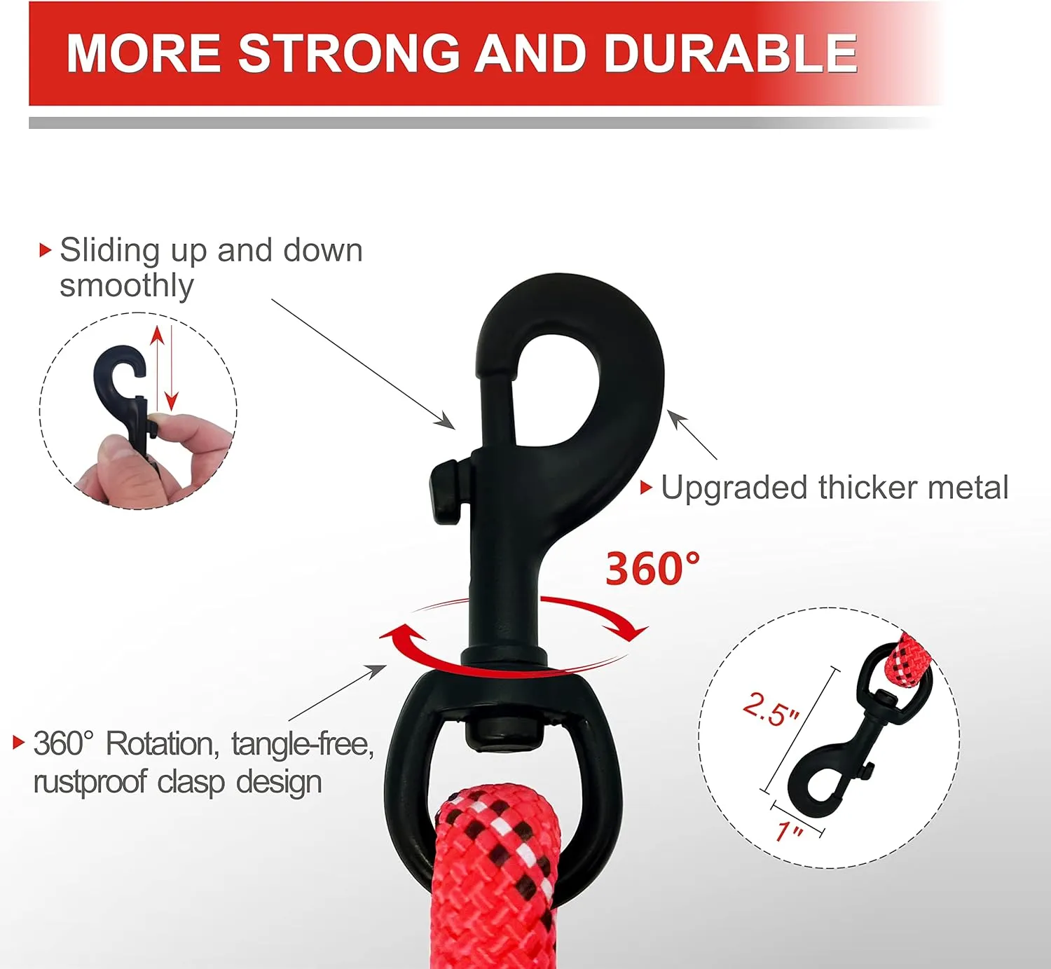 Dog Leash Heavy Duty 6ft, Double Handle Dog Leash with Padded Handle for Traffic Control, Reflective Rope Leashes for Large and Medium Dogs Control Safety Training at Night (Red)