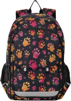 Dog Paw Prints Basic Backpack, School Backpack with Safety Reflective Strips, Kids Carry on Backpack, Backpack Kids Girls