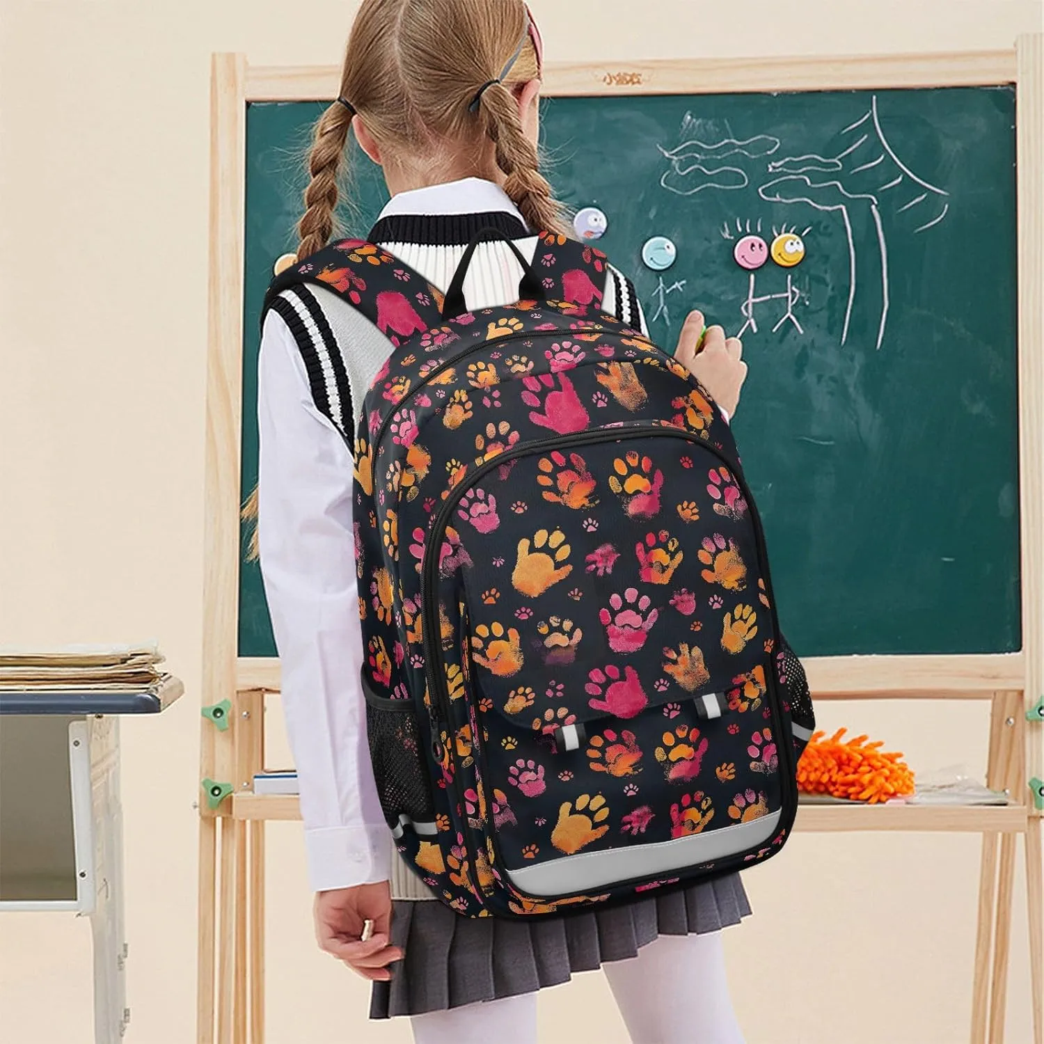 Dog Paw Prints Basic Backpack, School Backpack with Safety Reflective Strips, Kids Carry on Backpack, Backpack Kids Girls