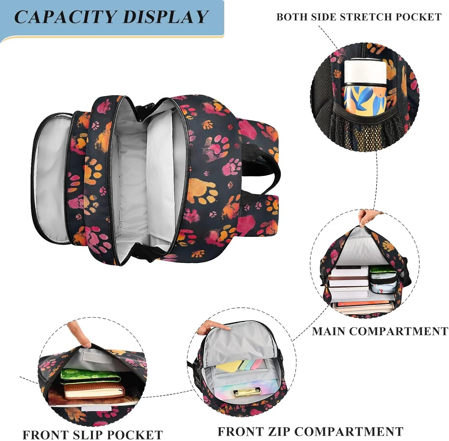 Dog Paw Prints Basic Backpack, School Backpack with Safety Reflective Strips, Kids Carry on Backpack, Backpack Kids Girls